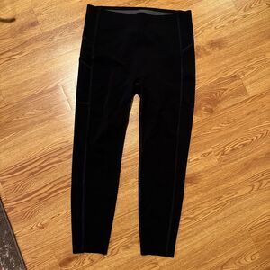 SPANX Shape High Waisted Black Leggings L Flat Serge Seams One Pocket (A)